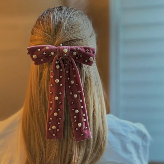 Pearl Velvet Bow Hair Clip