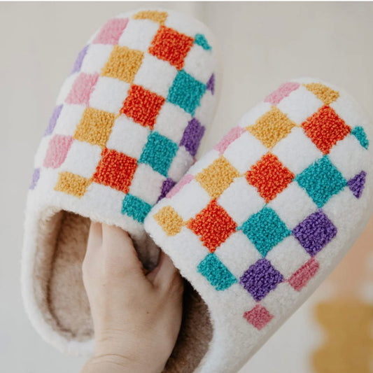 Multicolored Checkerd Pattern Slippers
