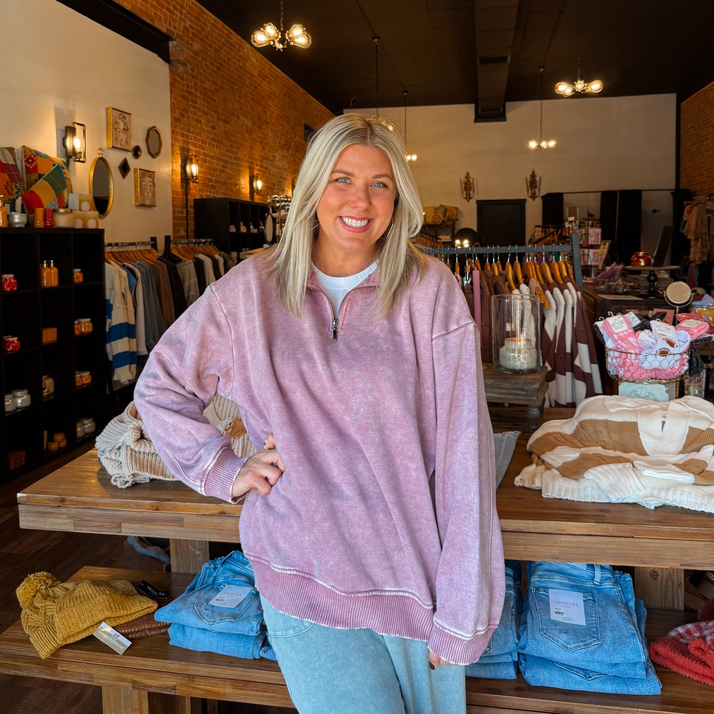 Acid Wash Fleece Half Zip Pullover