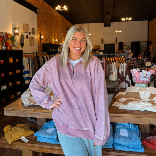 Acid Wash Fleece Half Zip Pullover