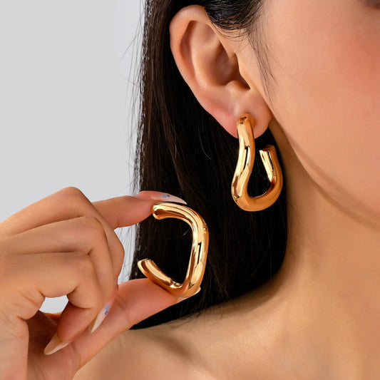 Bold Chunky Gold-Tone U-Shape Hoop Earrings
