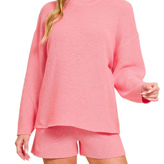 Round Neck & Shorts Sweater Set