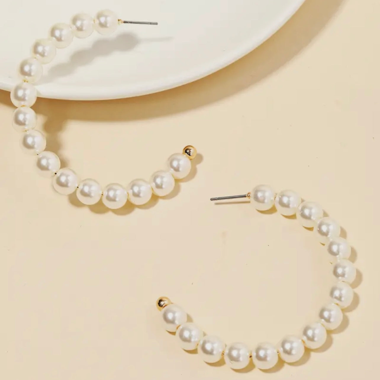 Pearl Ball Bead Hoop Earrings