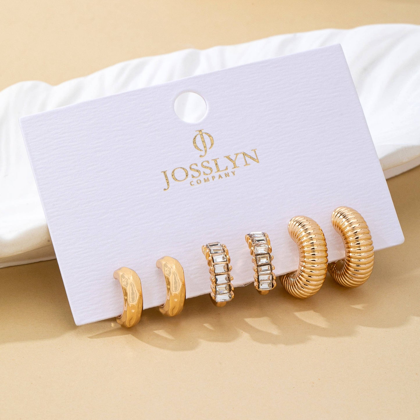 Rhinestone Textured Hoop Earring Set