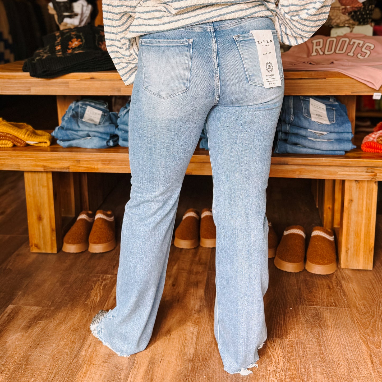 Risen Tummy Control High Rise Wide Leg Raw Hem Jeans