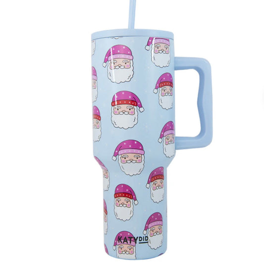 Pink Santa Hats Blue Tumbler Cup