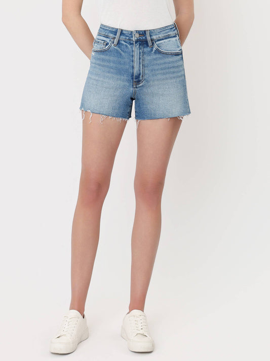 Vervet by Flying Monkey Super High Rise Raw Hem Denim A-Line Shorts