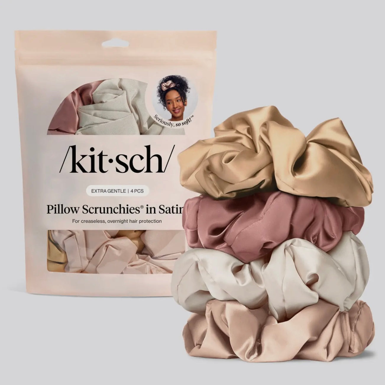 Kitsch Pillow Scrunchies in Satin 4pc - Blush