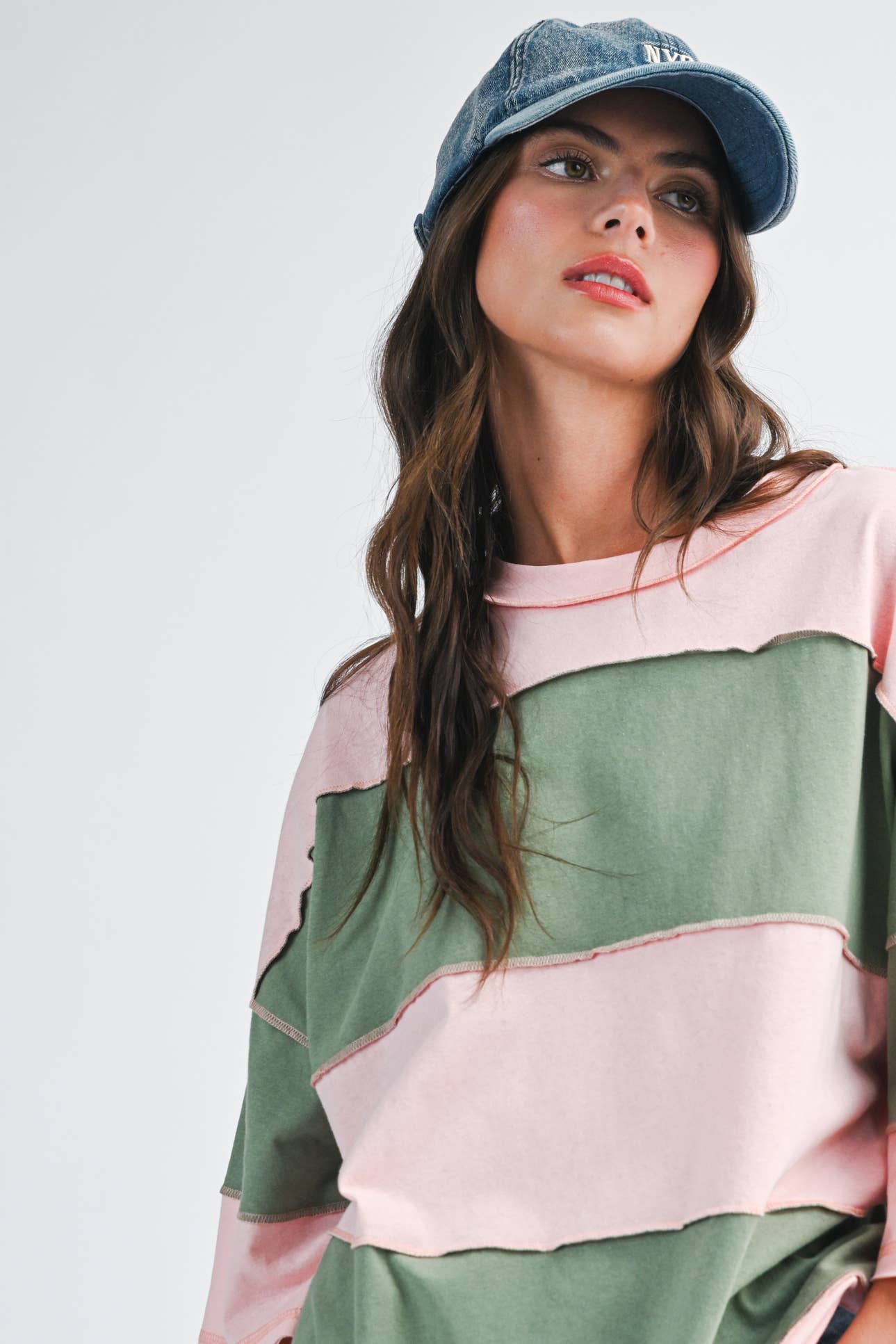 Contrast Panel Long Sleeve Slouchy Top