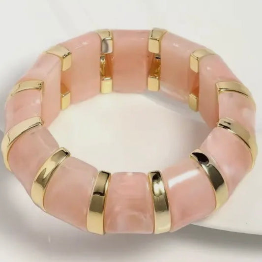 Color Block Gold Acrylic Stretch Cord Bracelet