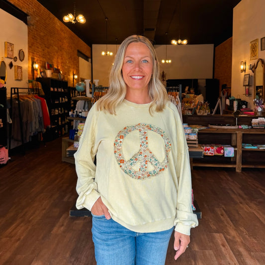 Mineral Washed Peace Sign Crewneck