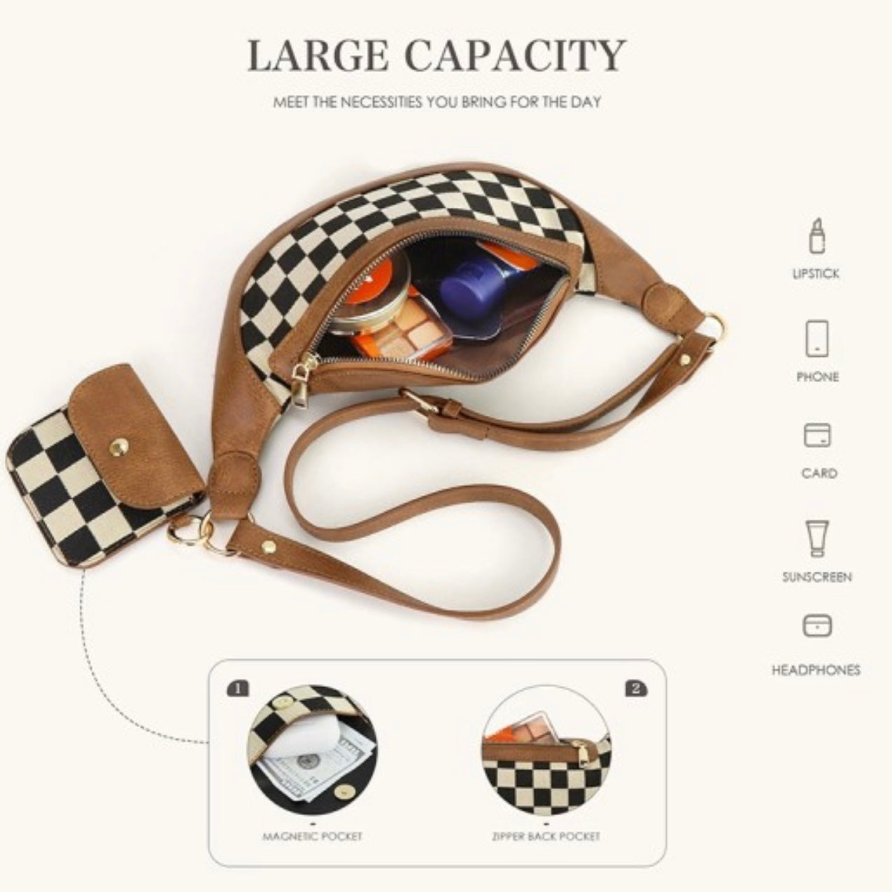 Checkered Crossbody Fanny Pack & Wallet