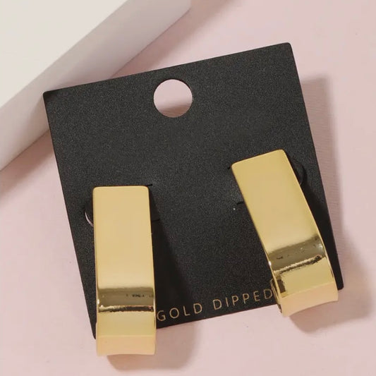 Gold Dipped Flat J Hoop Earrings