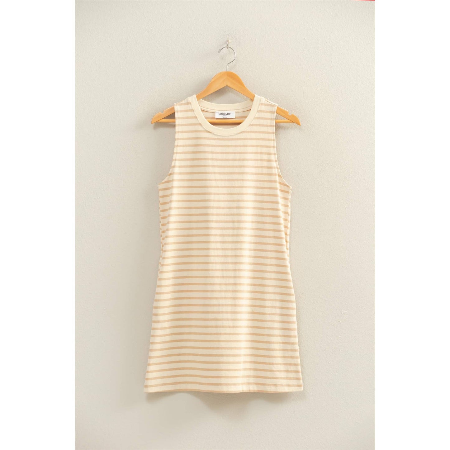 Taupe Striped Sleeveless Mini Dress