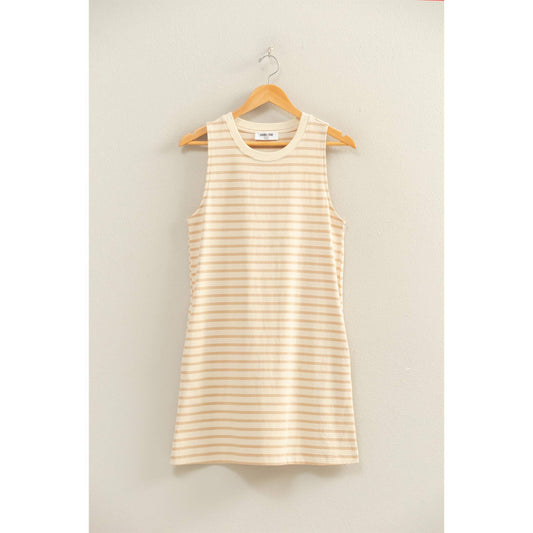 Taupe Striped Sleeveless Mini Dress
