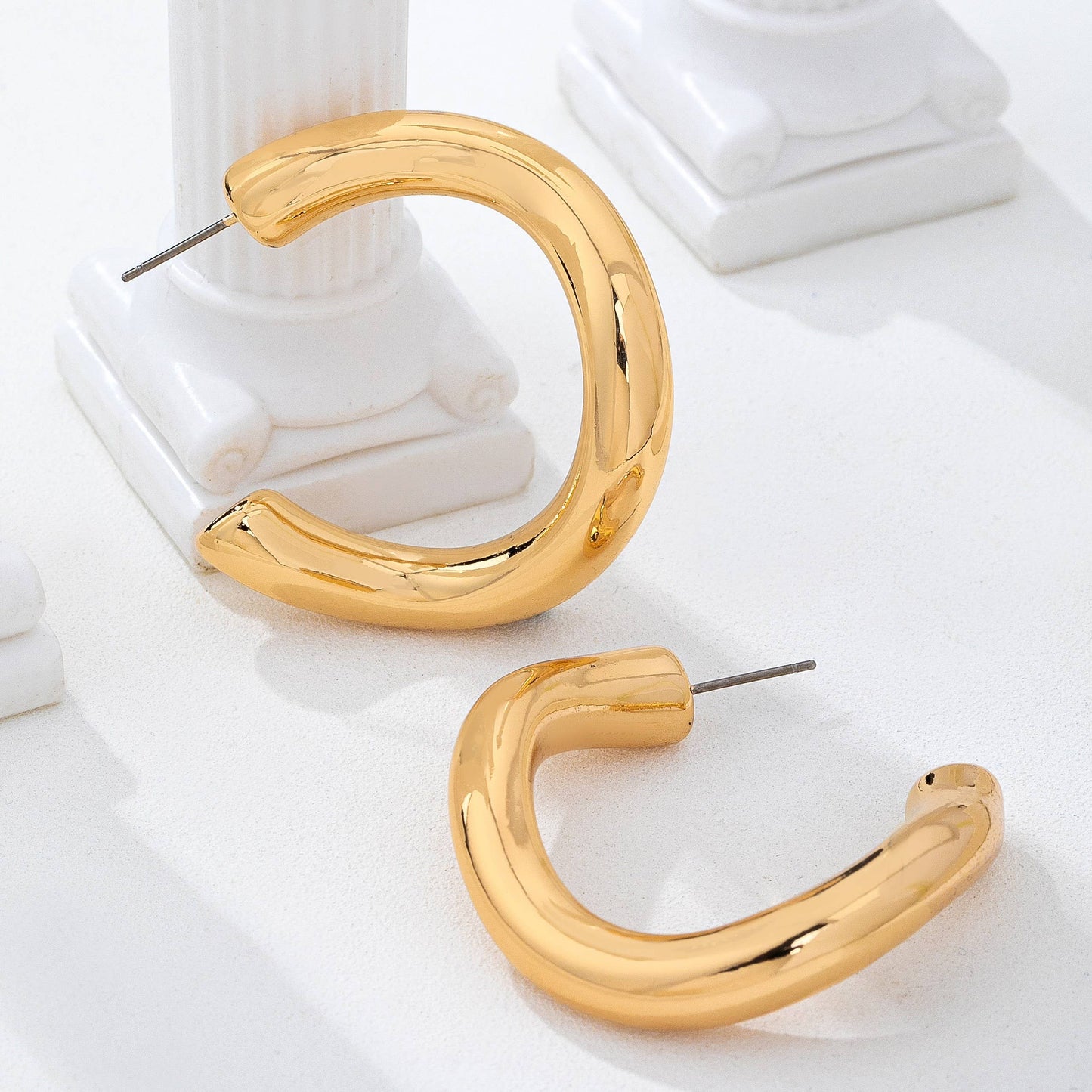 Bold Chunky Gold-Tone U-Shape Hoop Earrings
