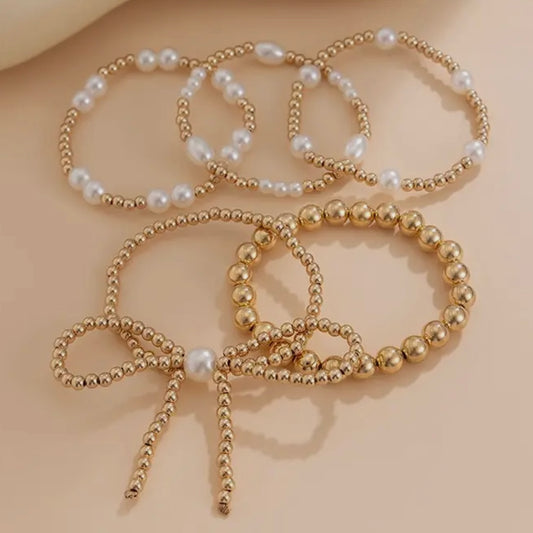 Multi Layer Beaded, Pearl & Bow Bracelets