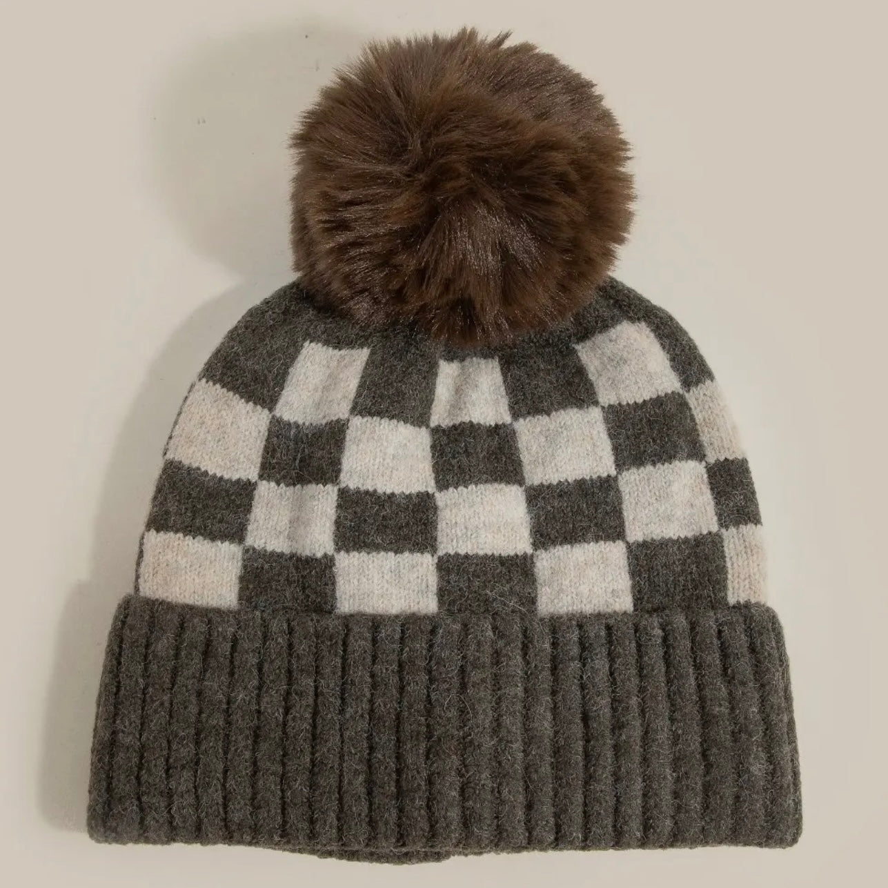 Checkered Pom Beanie