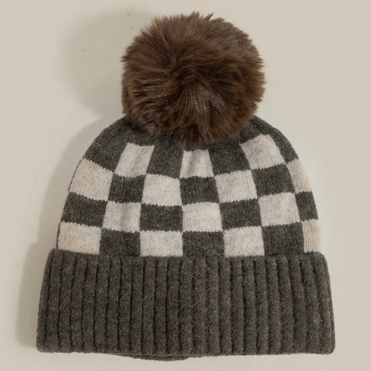 Checkered Pom Beanie
