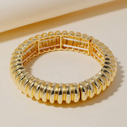 Gold Dipped Elastic Textured Bangle Bracelet