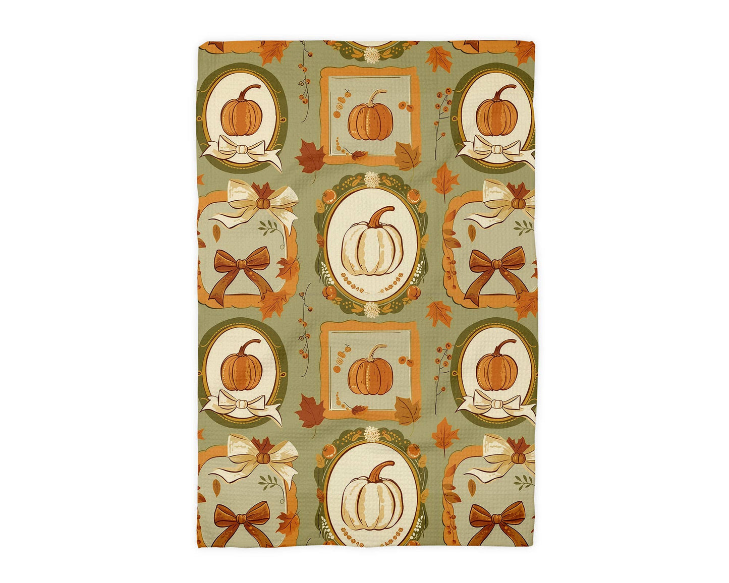 Pumpkin Botanical Floral Autumn Kitchen Towel Waffle