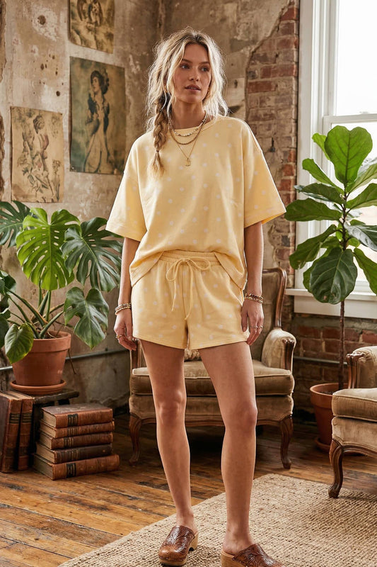 Butter Yellow Polka Dot Scuba Top and Shorts Set
