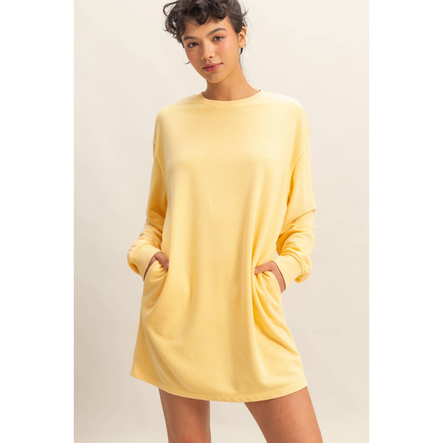 Long Sleeve Oversized Mini Dress Crewneck