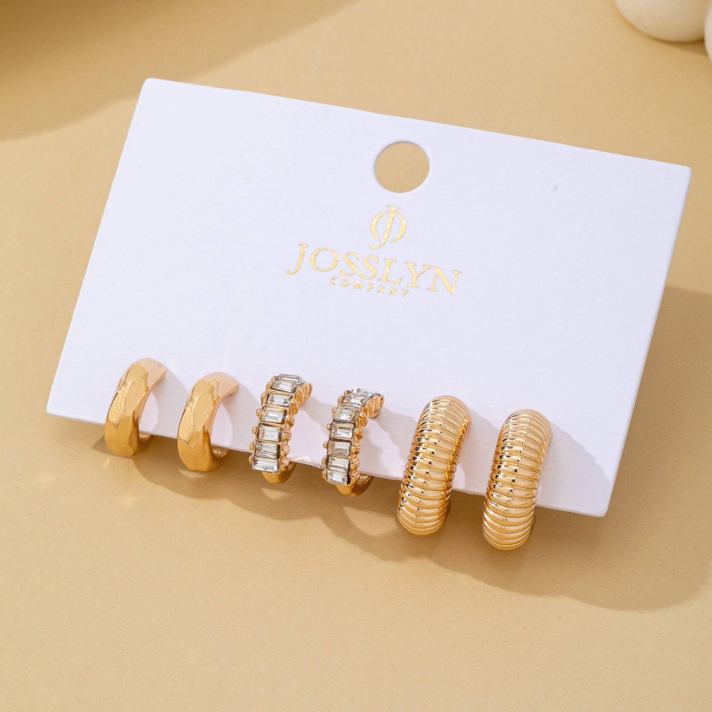 Rhinestone Textured Hoop Earring Set