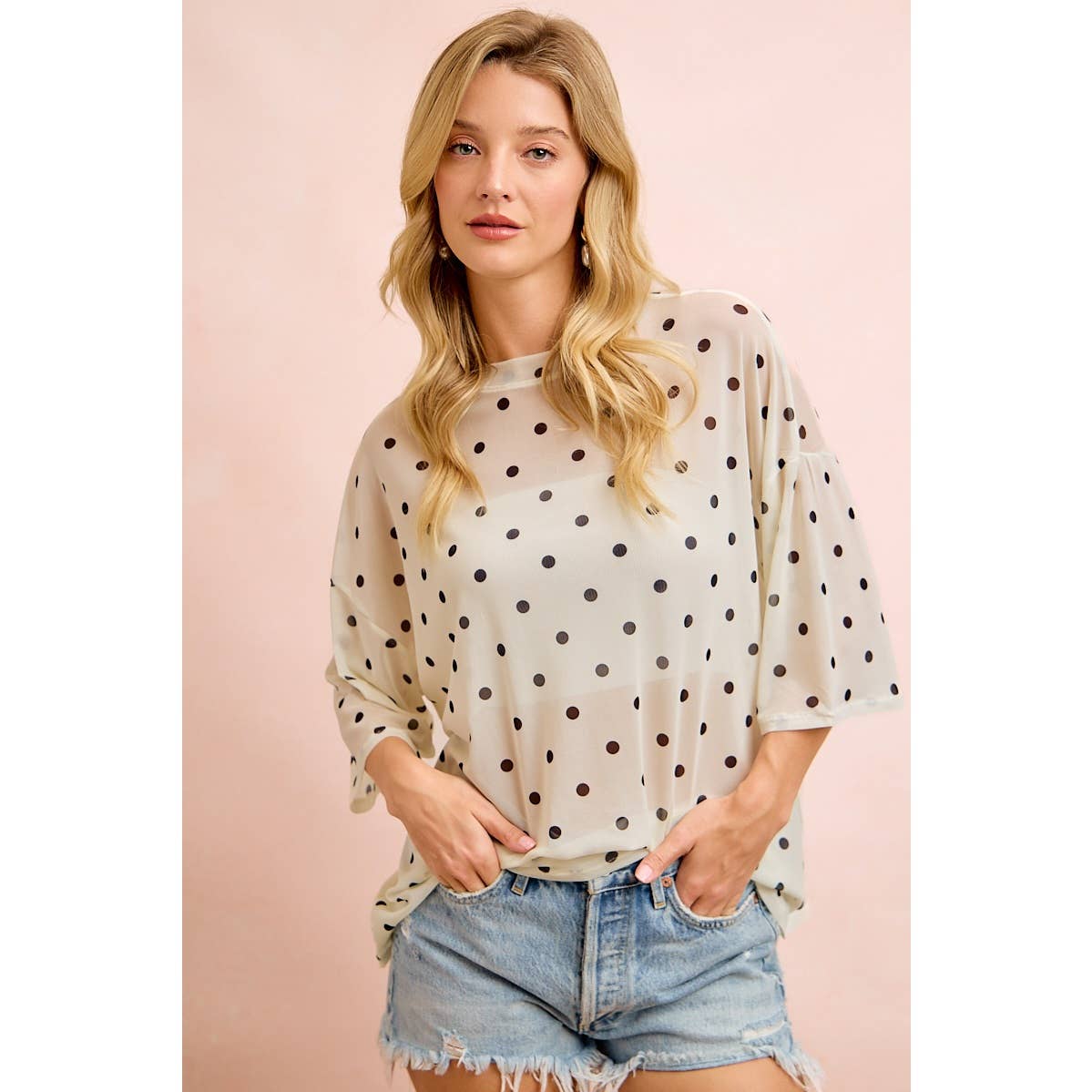 Polka Dot Mesh Over Sized Top