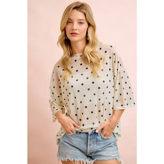 Polka Dot Mesh Over Sized Top
