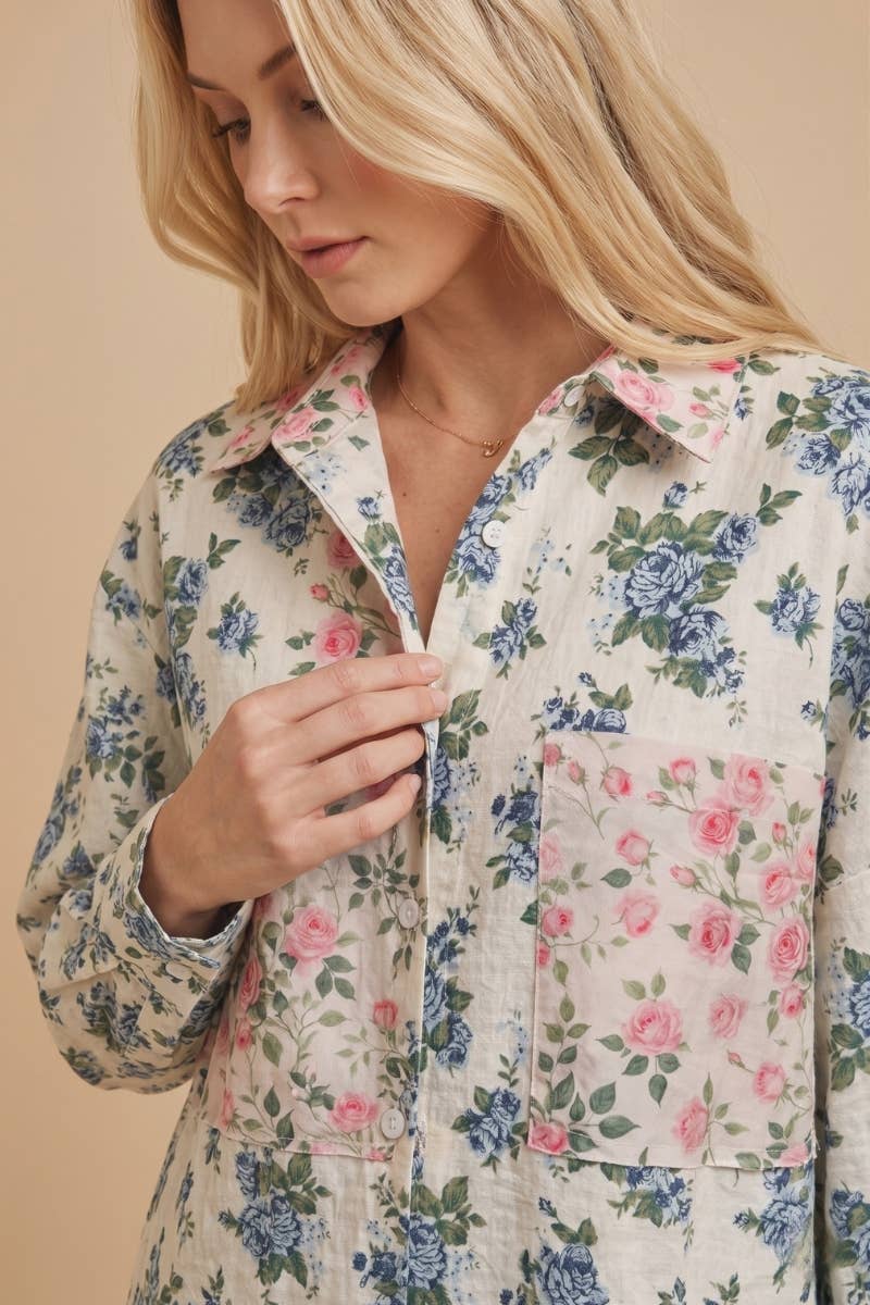 Floral Mixed Print Button Down
