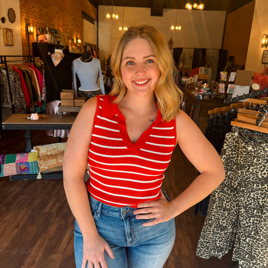 Retro Preppy Striped V-Neck Sleeveless Top