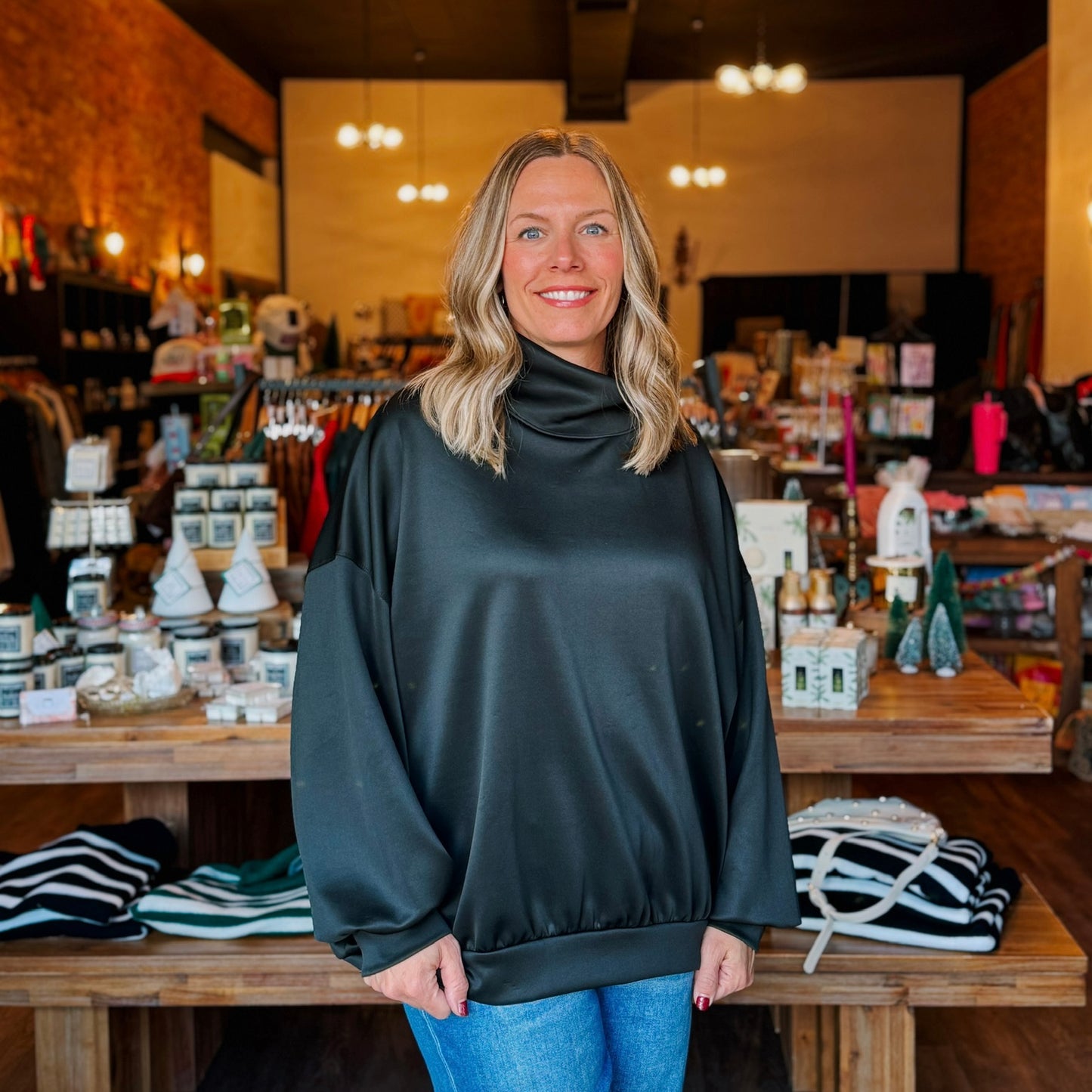 Oversized Mock Neck Sweatshirt Tunic