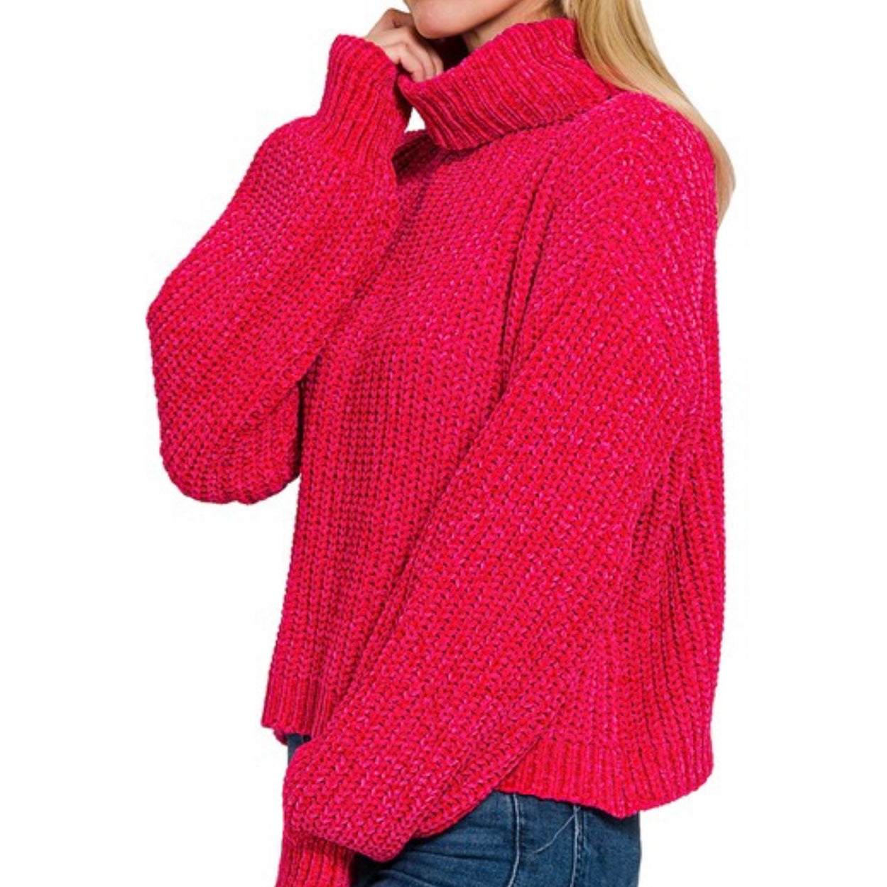 Viva Magenta Chenille Turtleneck Sweater
