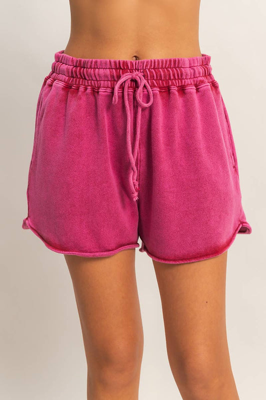 Acid Washed Elastic Waist Shorts