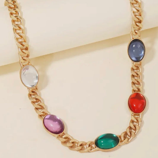 Rainbow Rhinestone Chain Link Necklace