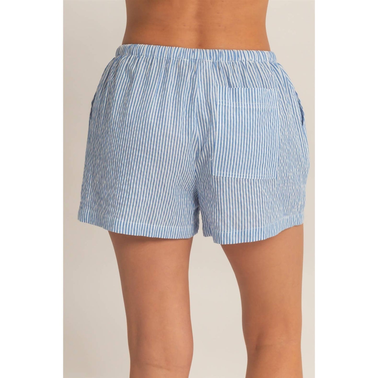 Blue Striped Drawstring Waist Shorts