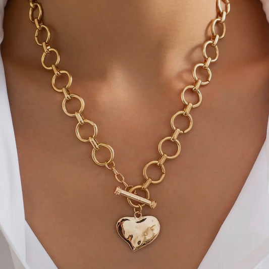 Hammered Heart Front Toggle Necklace