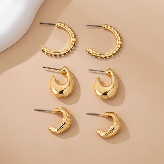 Tapered Rhinestone Huggie Hoop Trio Earring Set