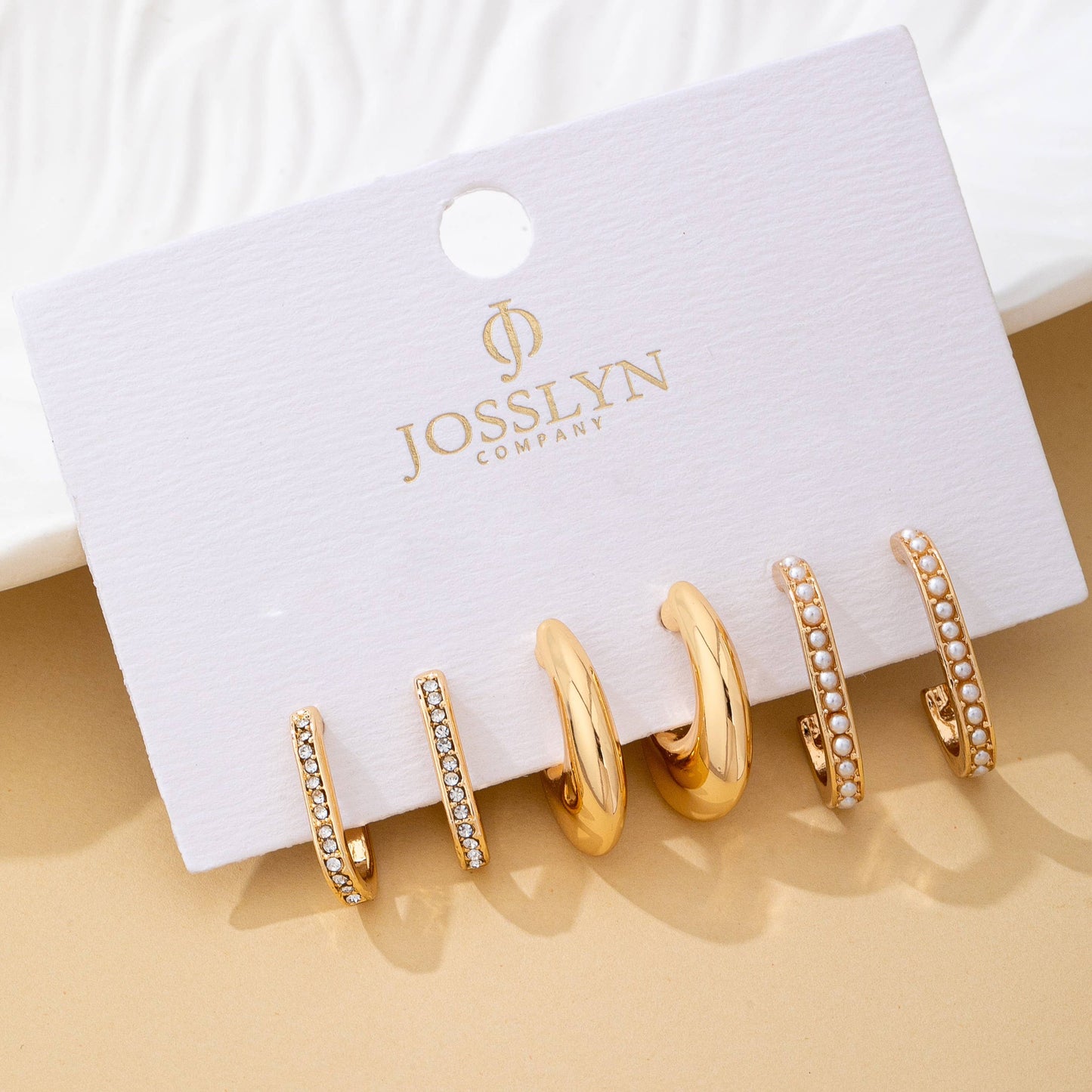 Rhinestone Pearl Huggie Hoop Trio Earrings