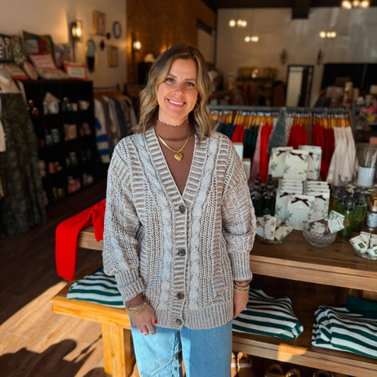 Two Tone Cable Chunky Sweater Cardigan