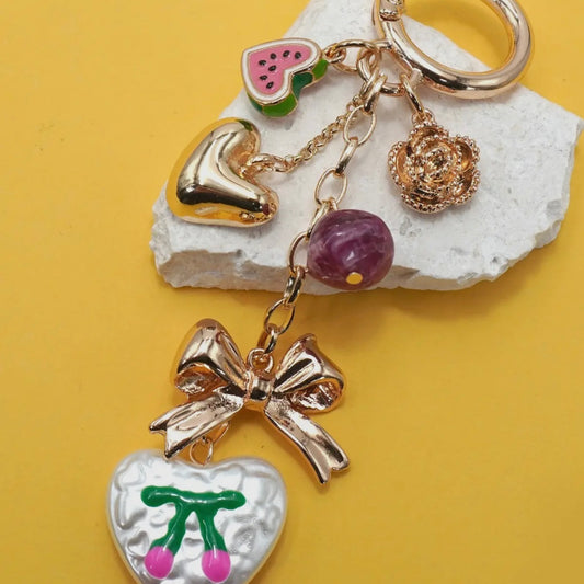 Heart Bow And Stone Bag Charm