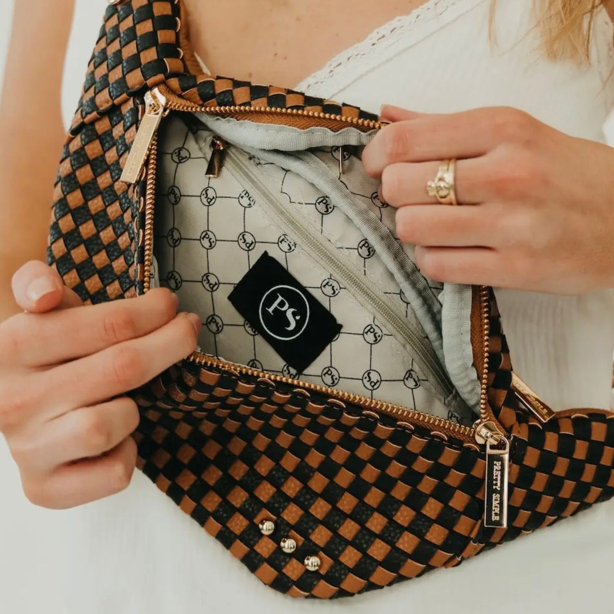 Woven Checkered Tan Sidekick Bum Bag