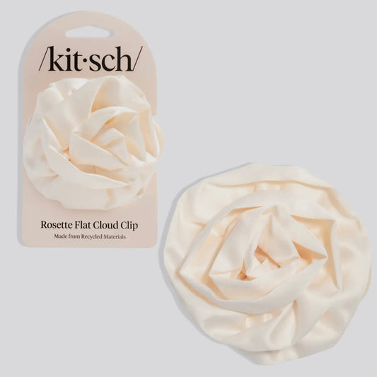 Kitsch Satin Rosette Medium Flat Cloud Clip - Cream