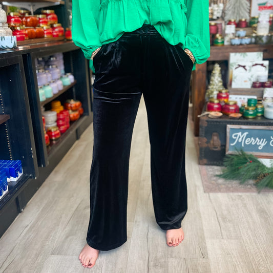 Velvet Belt Loop Waist Wide Pants