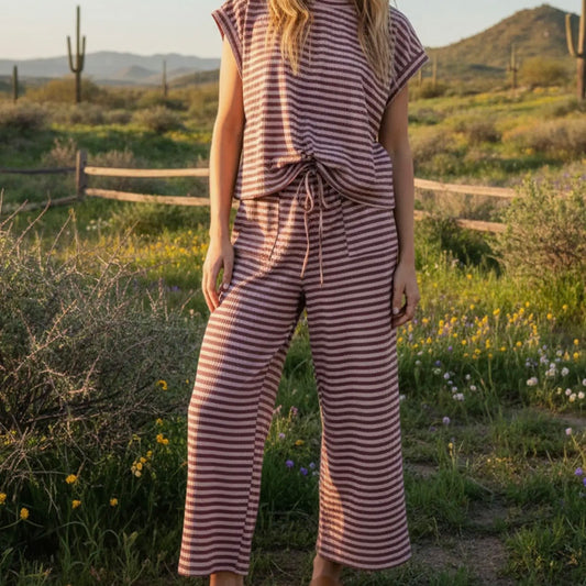 Striped Rib Top & Pant Lounge Set