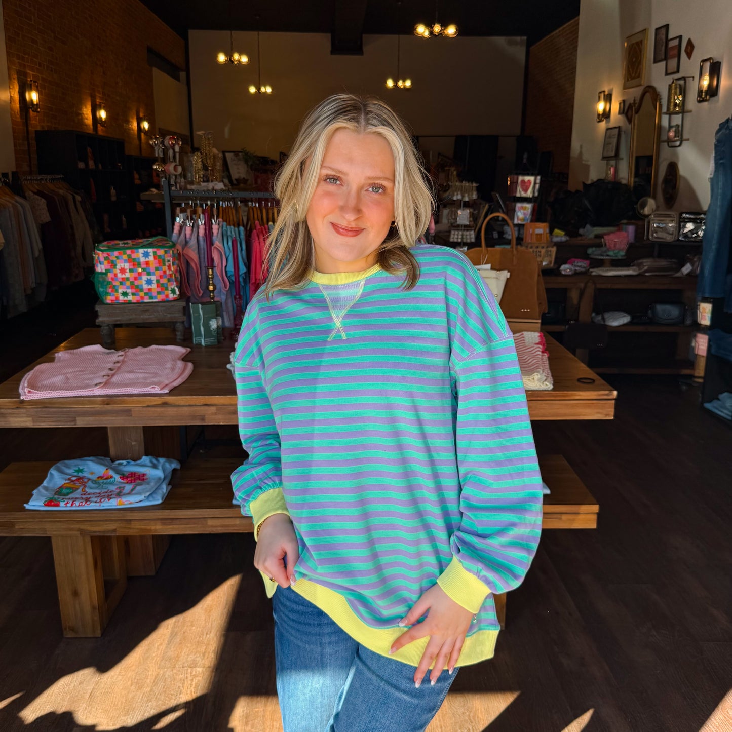 Multi Color Striped Crewneck