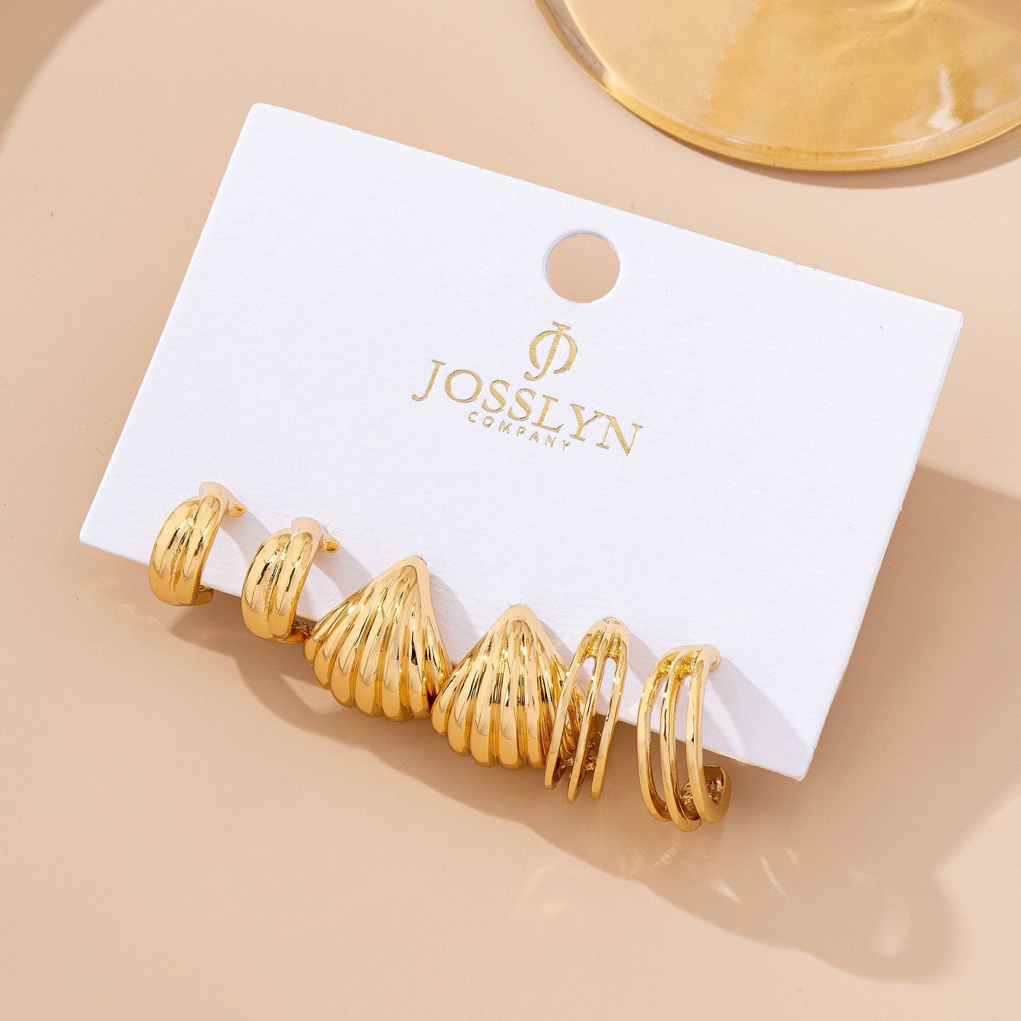 Vintage Gold Shell & Ribbon Hoop Trio Earring Set