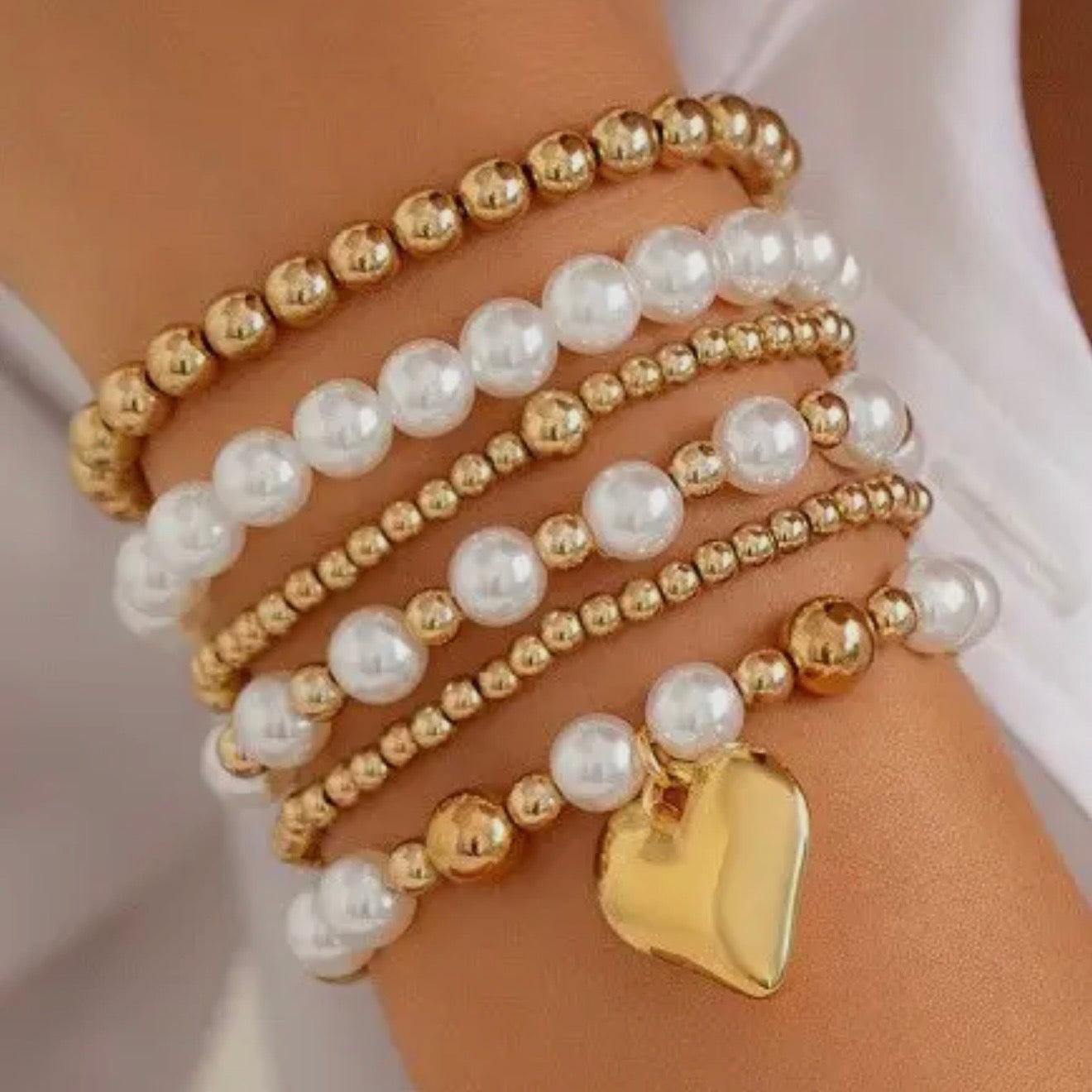 Multilayer Ball Pearl Chain Bead Bracelet Set
