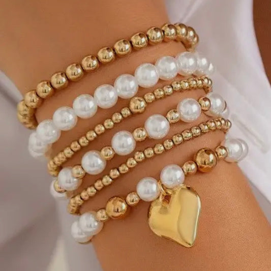 Multilayer Ball Pearl Chain Bead Bracelet Set
